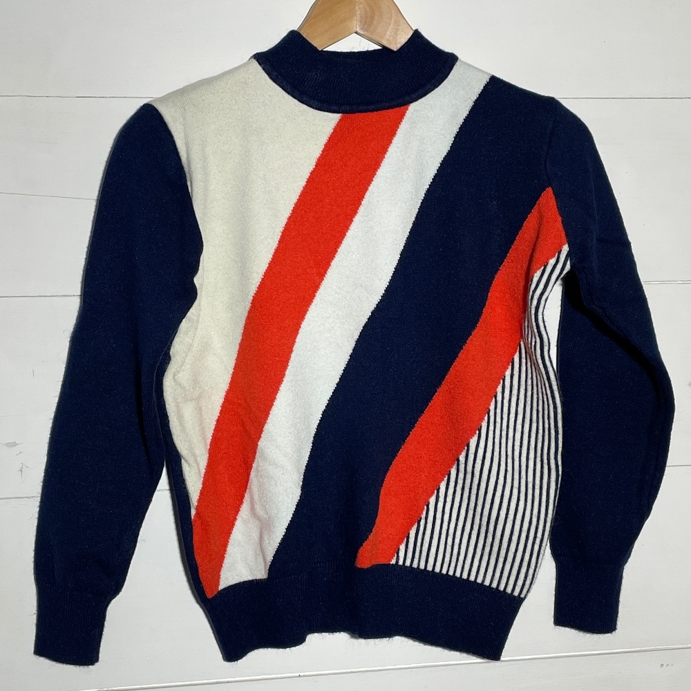 VINTAGE 80's Mock Turtleneck Striped Sweater: Red, white and blue! SMALL
